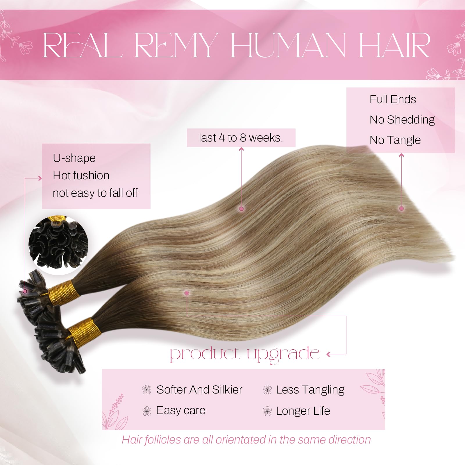 Moresoo Balayage Biondo Extension Cheratina 40cm 1g/1s 50 Ciocche Extension Capelli Veri Cheratina Invisibili Extension con Cheratina da Marrone a Marrone Chiaro con Biondo Medio #3/8/22 50g