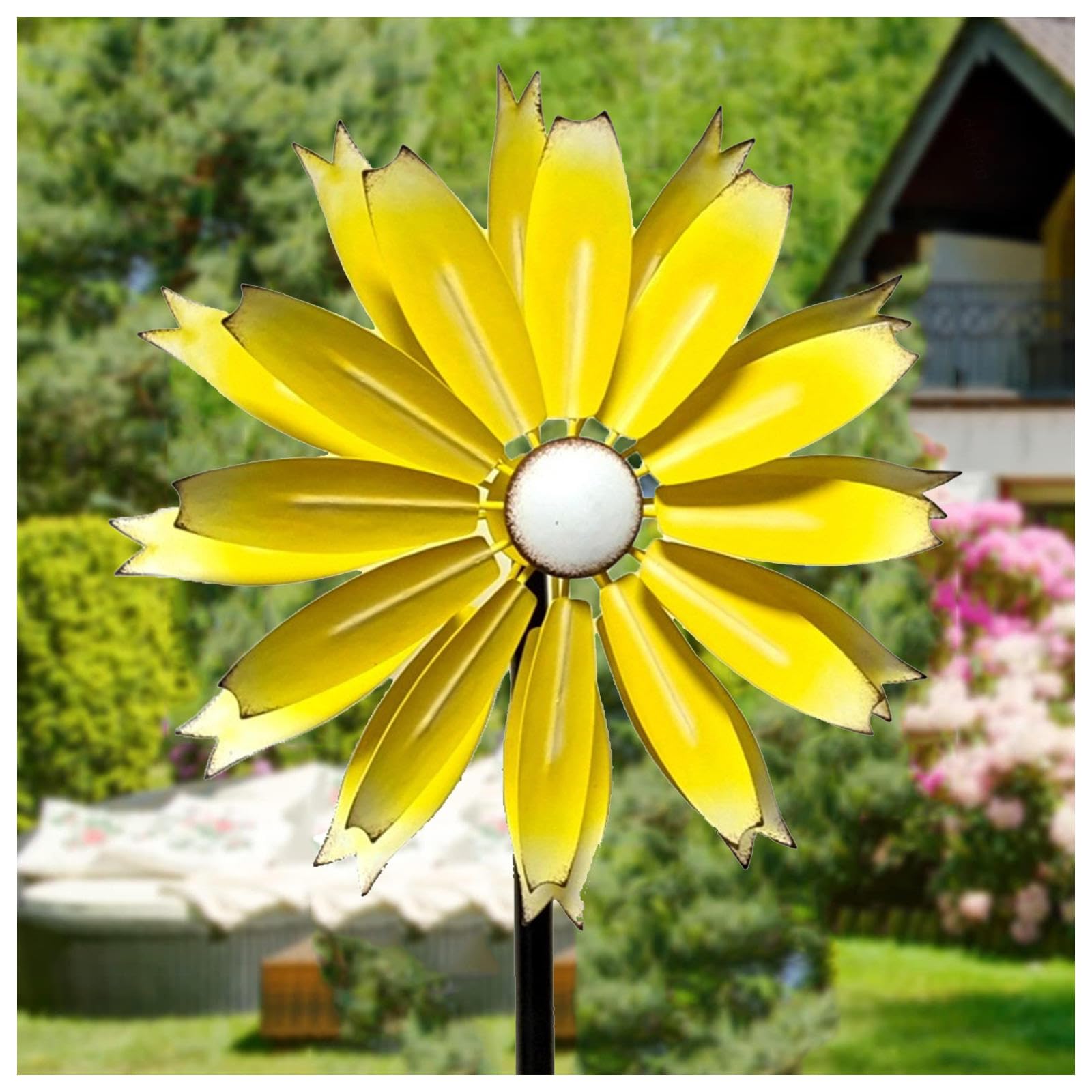 Magische WindmüHle Aus Metall 149cm WindräDer FüR Den Garten Wetterfest Und Standfest Windrad Garten Wetterfestes Gartendeko,Yellow