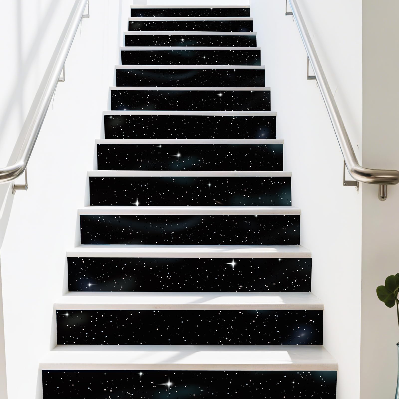 PLIGREAT Stars in The Night Sky Stair Risers Decals, 15 Pack Peel and Stick Staircase Stickers Self-Adhesive Creative Art Staircase Murals for Steps DIY Home Hotel Stair Makeover Decor, 18x100cm