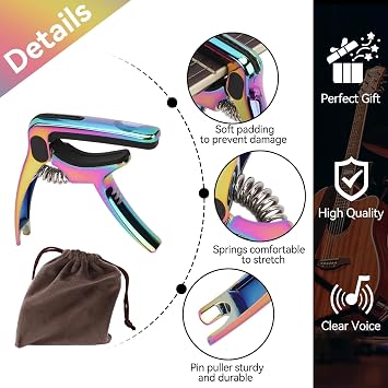Guitar Capo 7.3 x 8.5 x 1.3 cm / 2.9 x 3.3 x 0.5 Inch Electric Guitar Acoustic Guitar Capo String Steel Ukulele Capo with Pick Holder Bag for Classical Guitar Ukulele Mandolin and Banjo