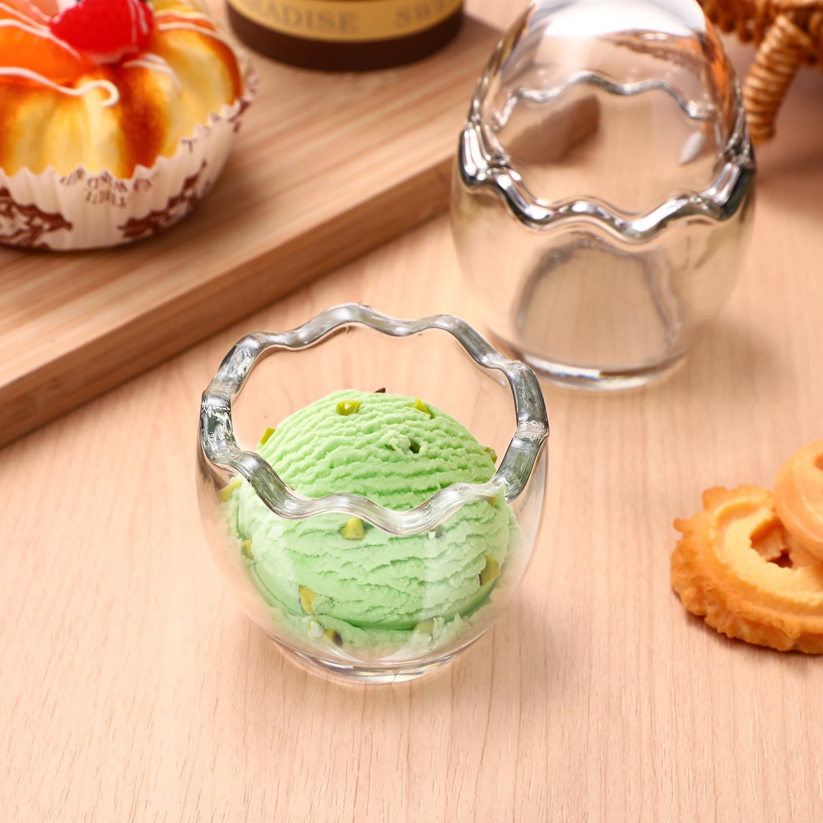 NUOBESTY Set 4 Pirottini di Vetro per Budino 100ml Coperchio, Bicchieri per Gelatina e Yogurt Resistenti a Alte Temperature, per Feste, Compleanni e Banchetti