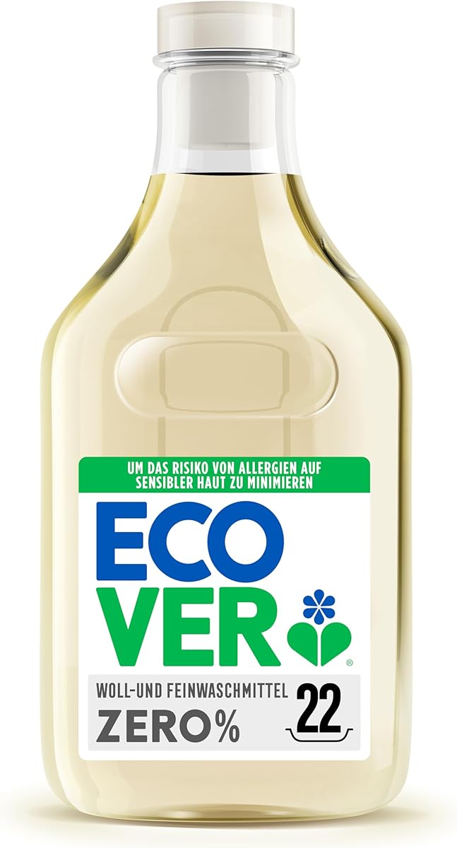 Ecover Non-Bio ZERO Woll- und Feinwaschmittel, Flüssigwaschmittel, Feinwaschmittel für Allergiker und empfindliche Babyhaut, 22 Ladungen, 1L