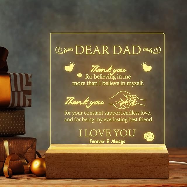 QpenguinBabies Dad Gifts from Daughter, Funny Fathers Gifts from Son Kids Wife, Daddy Birthday Gifts, 3 Color with Bedside Lamps Wooden Base Room Decor, Thanksgiving Christmas Gifts for Dad