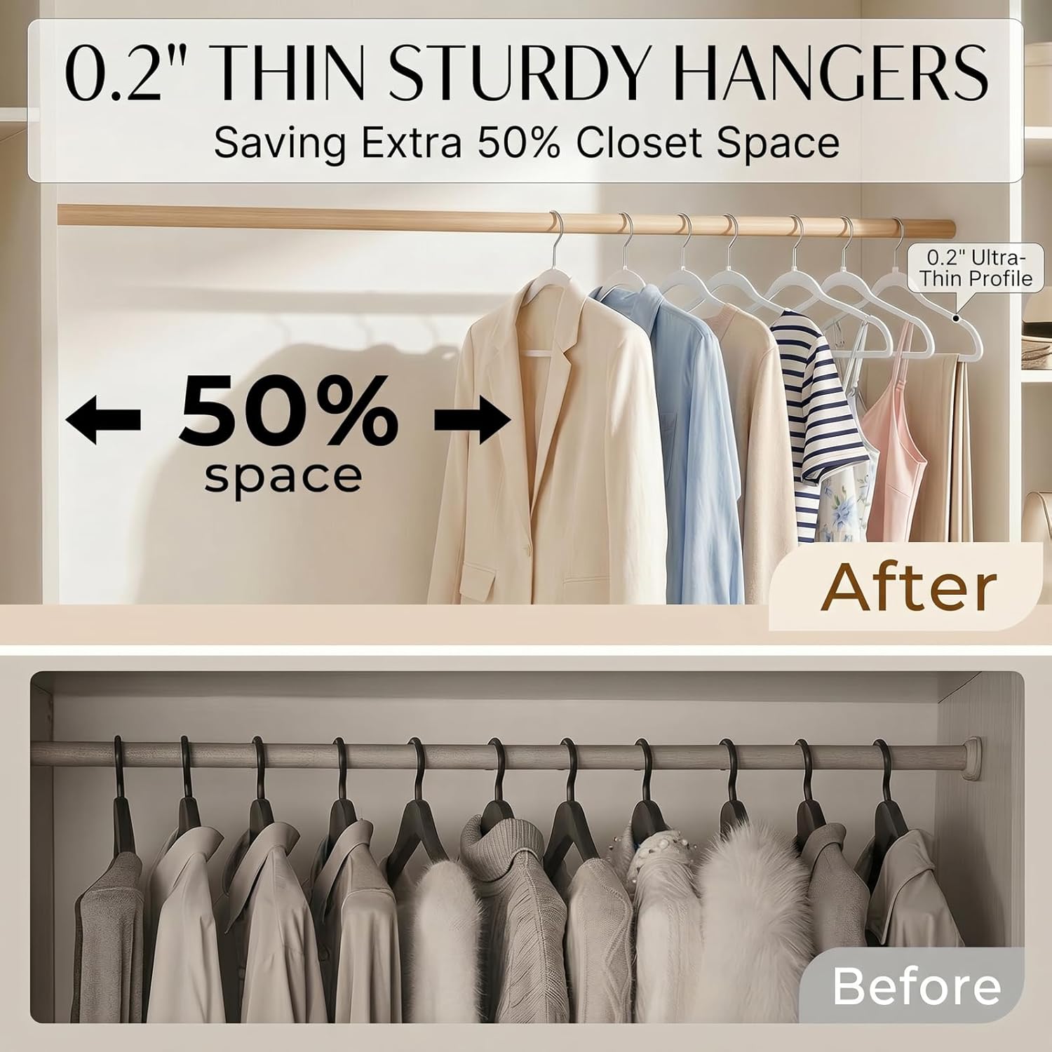 SMARTOR Plastic Hangers 50 Pack - Thin Clothes Hangers Heavy Duty | Durable | Lightweight | Space Saving | Slim | Flexible - Dorm Room Essentials for College Students - White
