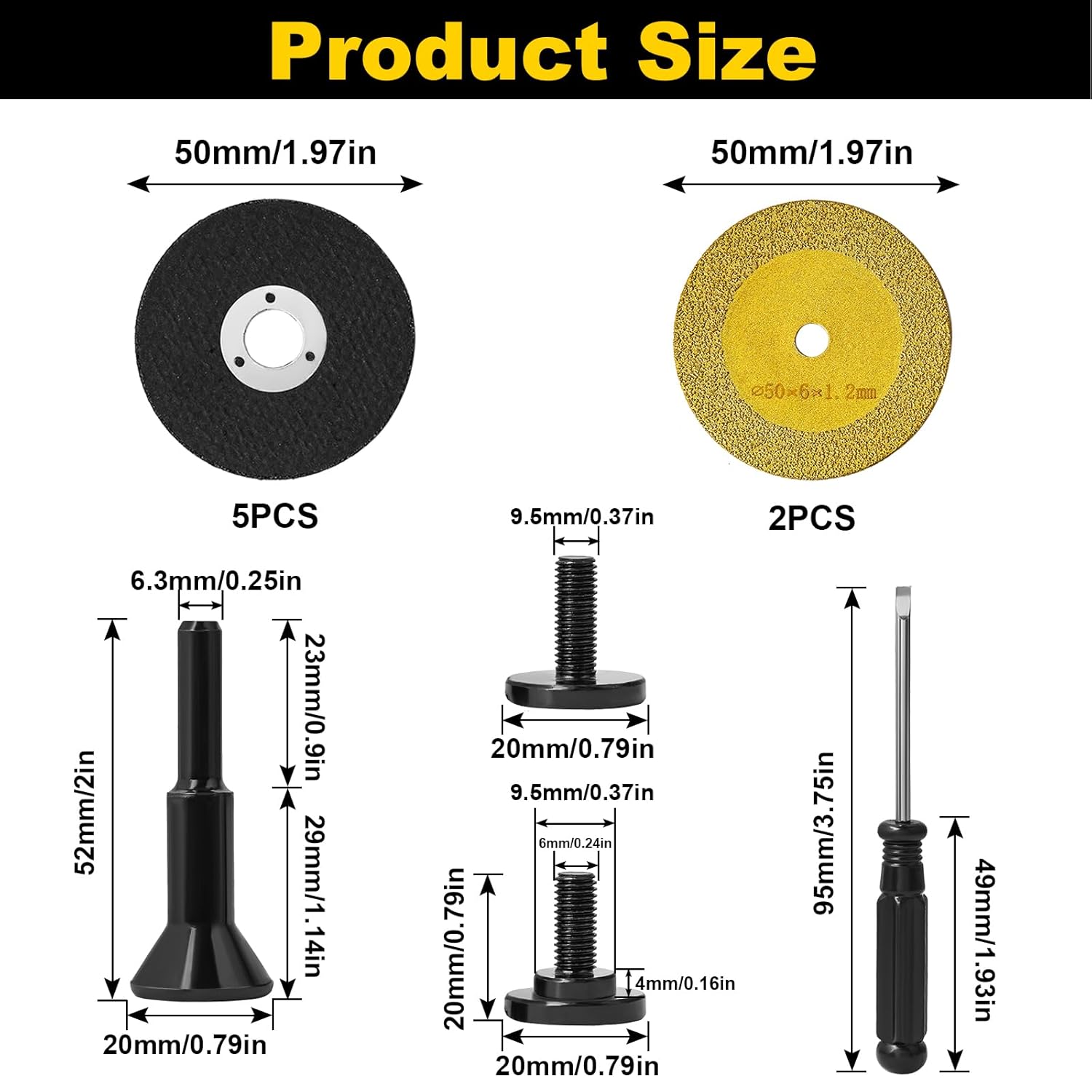 2 Inch Die Grinder Cut-Off Wheel and Diamond Cutting Wheel, 3/8in Arbor Hole 1/4in Stem Mounting Mandrel Holder Accessories for Metal & Stainless Steel Drill Rotary Tool 11 Pack Set
