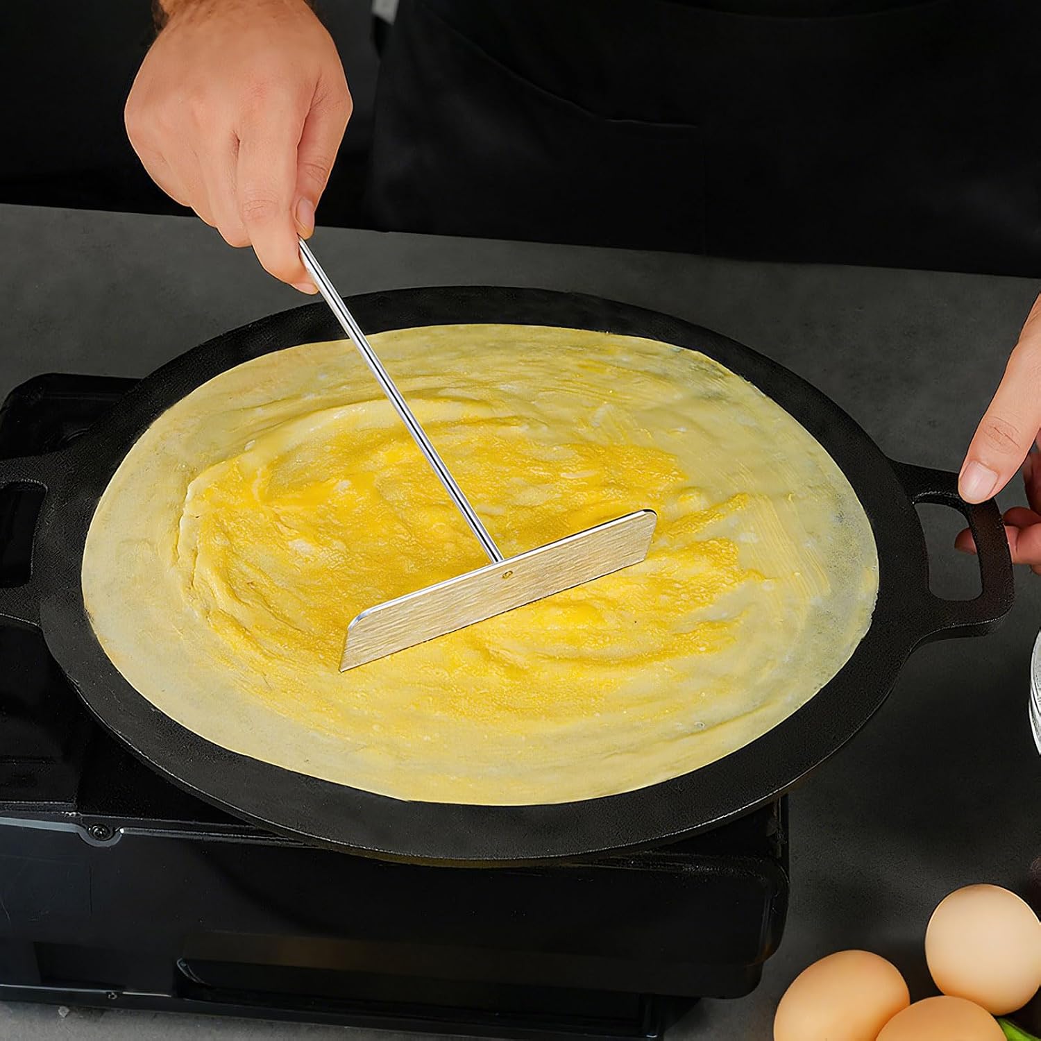 Stainless Steel T Shape Batter Spreaders, T Shape Crepe Maker Practical Tool for Crepe Maker or Home Cooking, Pancake Metal T Shaped Tool, Silver, Handle 9.8 Inches,1 Piece