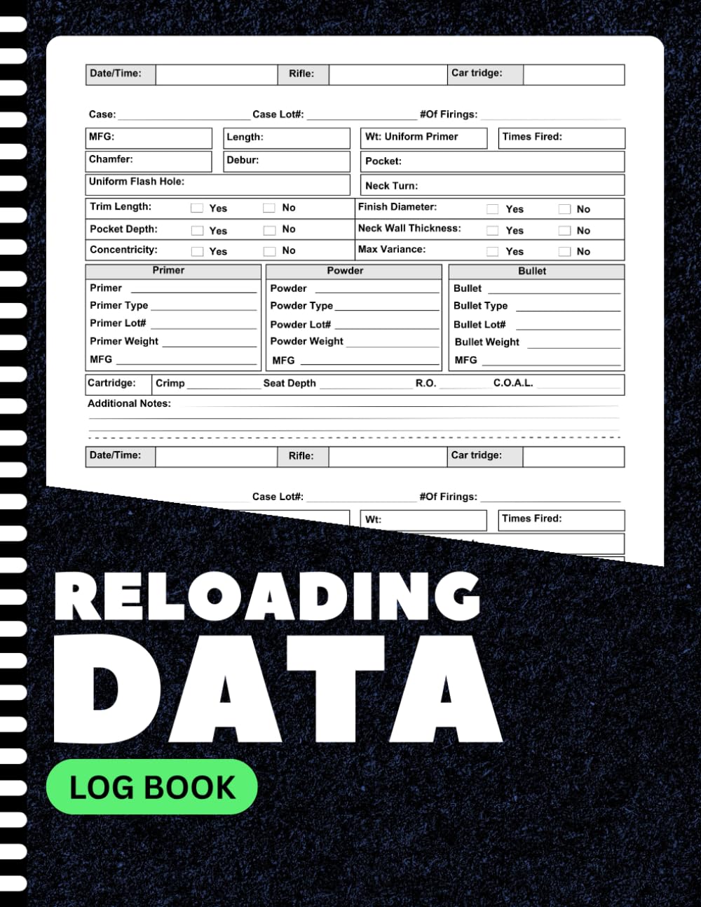 Amazon.com: Reloading Data Log Book: Ammo Reloading Tracker for Rifle ...