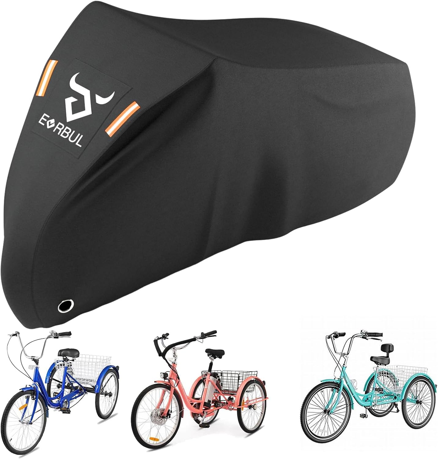 EVRBUL 75L x 30W x 44H Inch Adult Tricycle Cover, Outdoor Storage 3 Wheeled Bike Cover, Heavy Duty 420D Waterproof Electric Trike Cover for 3 Wheeled Bicycles Within 29 Inch