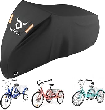 EVRBUL 75L x 30W x 44H Inch Adult Tricycle Cover, Outdoor Storage 3 Wheeled Bike Cover, Heavy Duty 420D Waterproof Electric Trike Cover for 3 Wheeled Bicycles Within 29 Inch