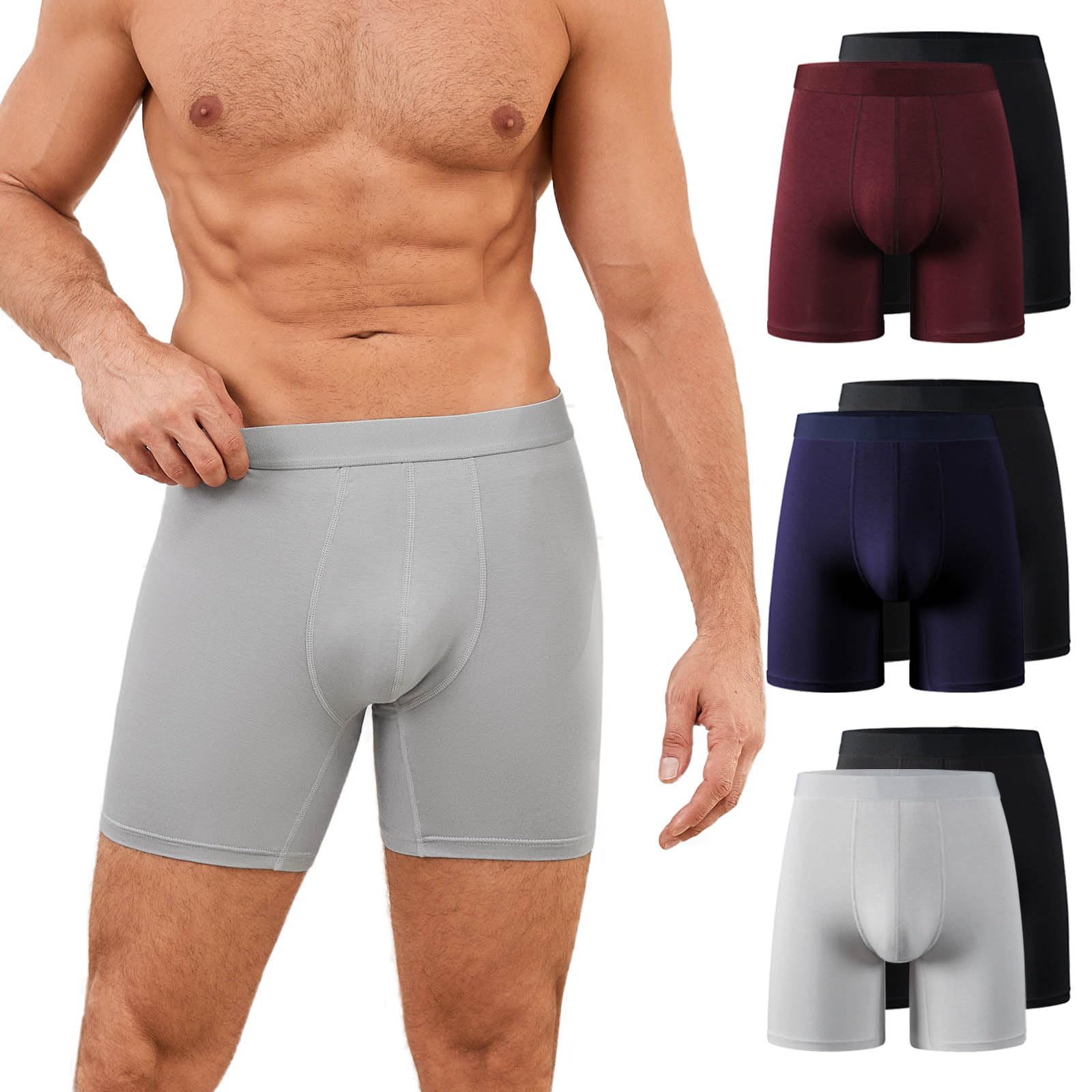 PUTUO Boxers Homme Longs en Bambou: Lot de 6 sous-Vêtements Ultra-Doux Confortables sans Étiquette avec Poche 3D - Idéal pour Peaux Sensibles Sport Travail et Usage Quotidien