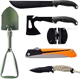 KNINE OUTDOORS Survival Shovel with Axe Set, Fixed Blade Knife,