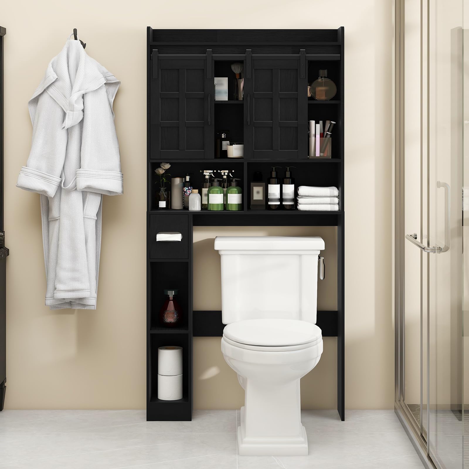 Armoire murale avec portes coulissantes pour toilettes et mini machine à