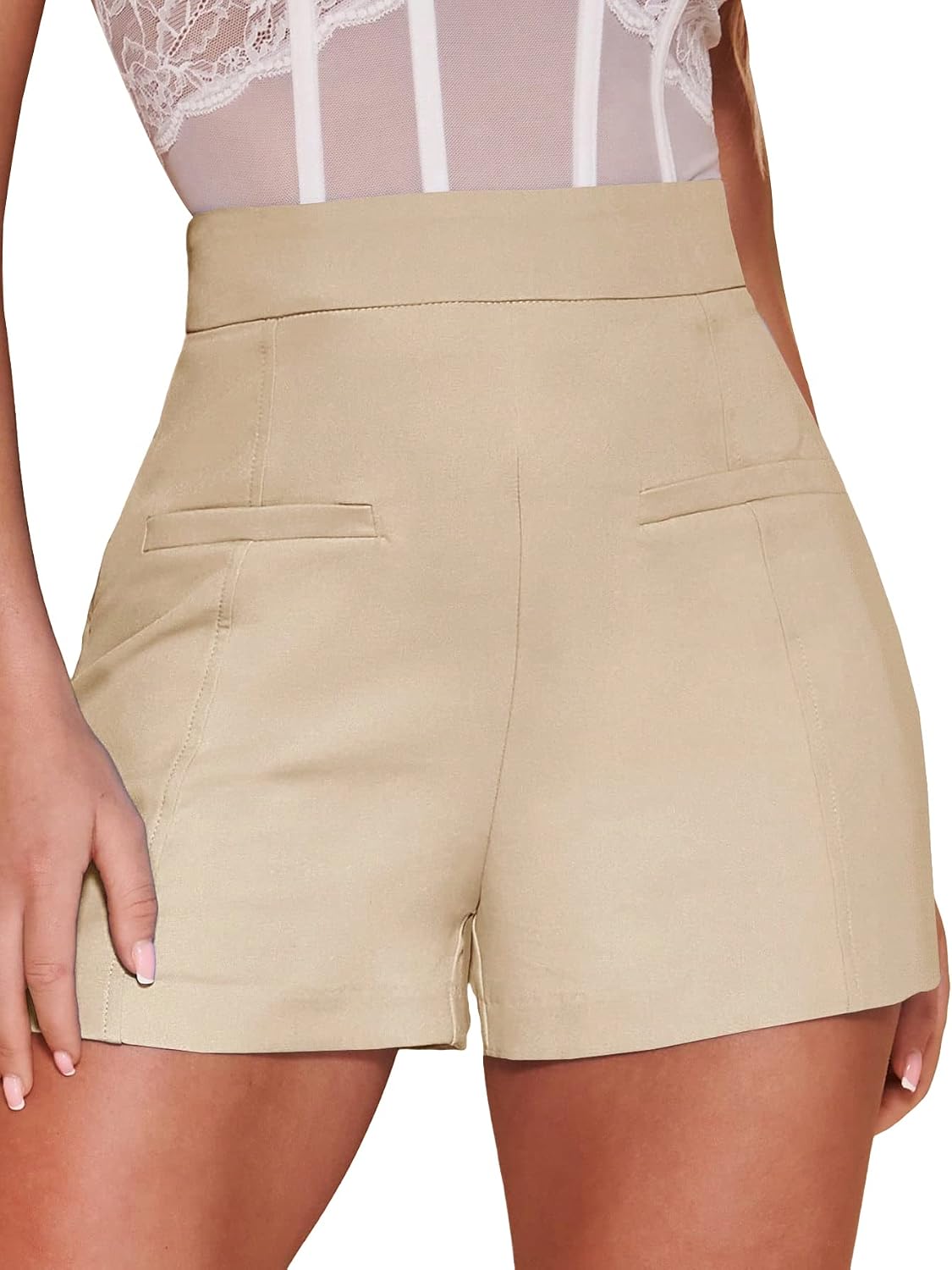 SOLY HUX Women’s Elegant High Waist Pleated Straight Leg Summer Shorts Work Office Outfits Shorts
