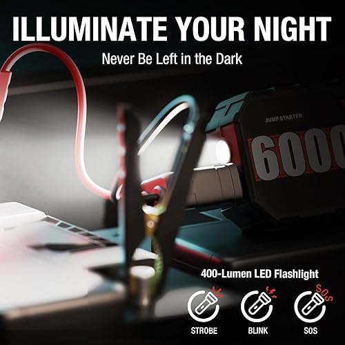 Miniatura 8 de Arrancador de batería de automóvil 6000 amperios de arranque de pico de 12 V, pantalla inteligente, cables de puente con arranque de fuerza para