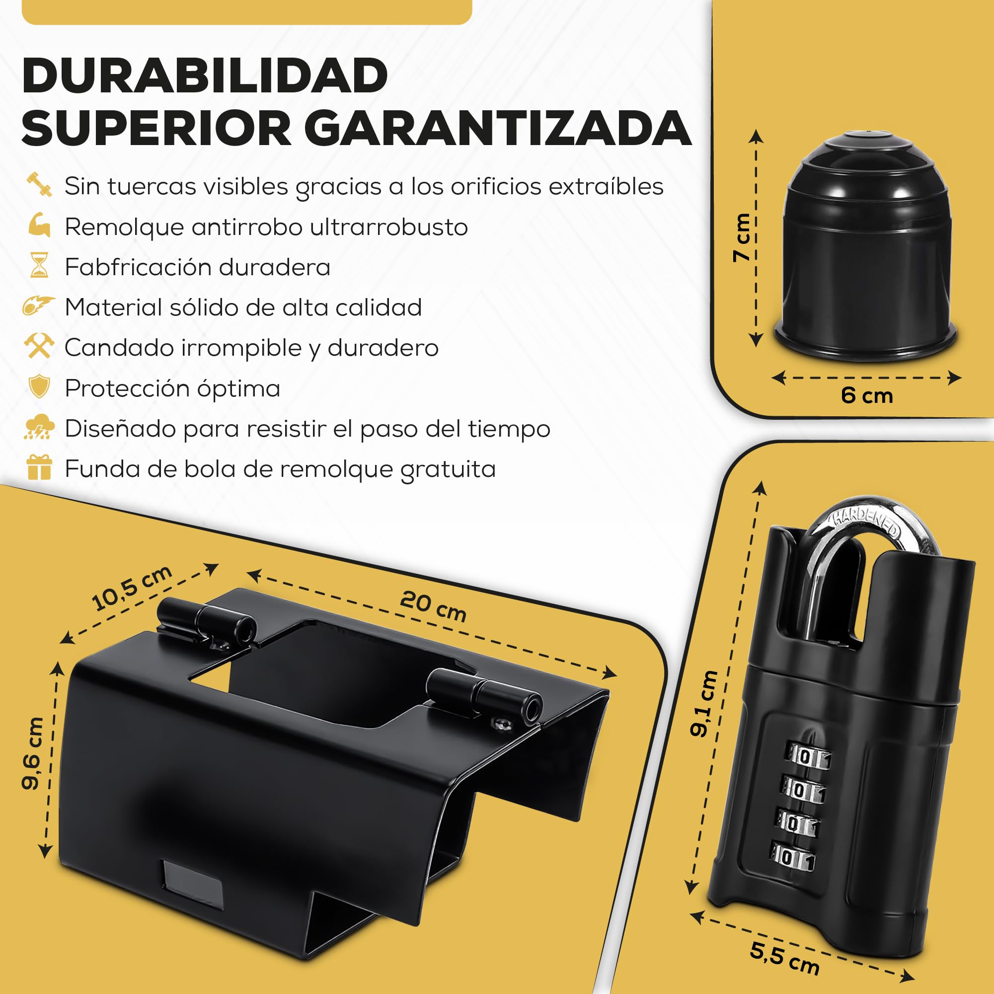 Universal antirrobo remolque enganchado - Cerradura con código para remolques - Antirrobo de Remolque, Caravana, Coche Remolcado y No Remolcado