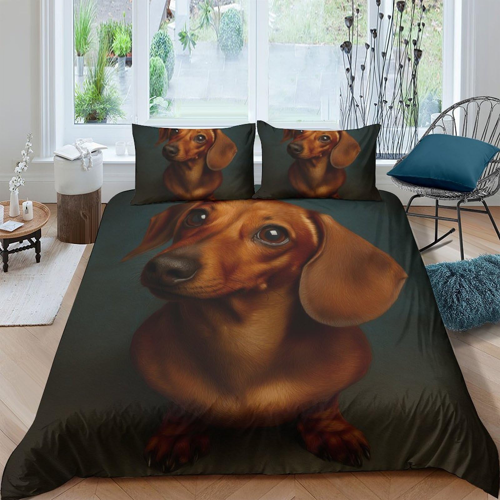 Ctjqhvkz Style-7 3D Printed Dachshund Dog Fitted Sheet Microfiber Soft Breathable Puppy Bed Cover For Bedroom Guest Room Decor Single（135X200cm）