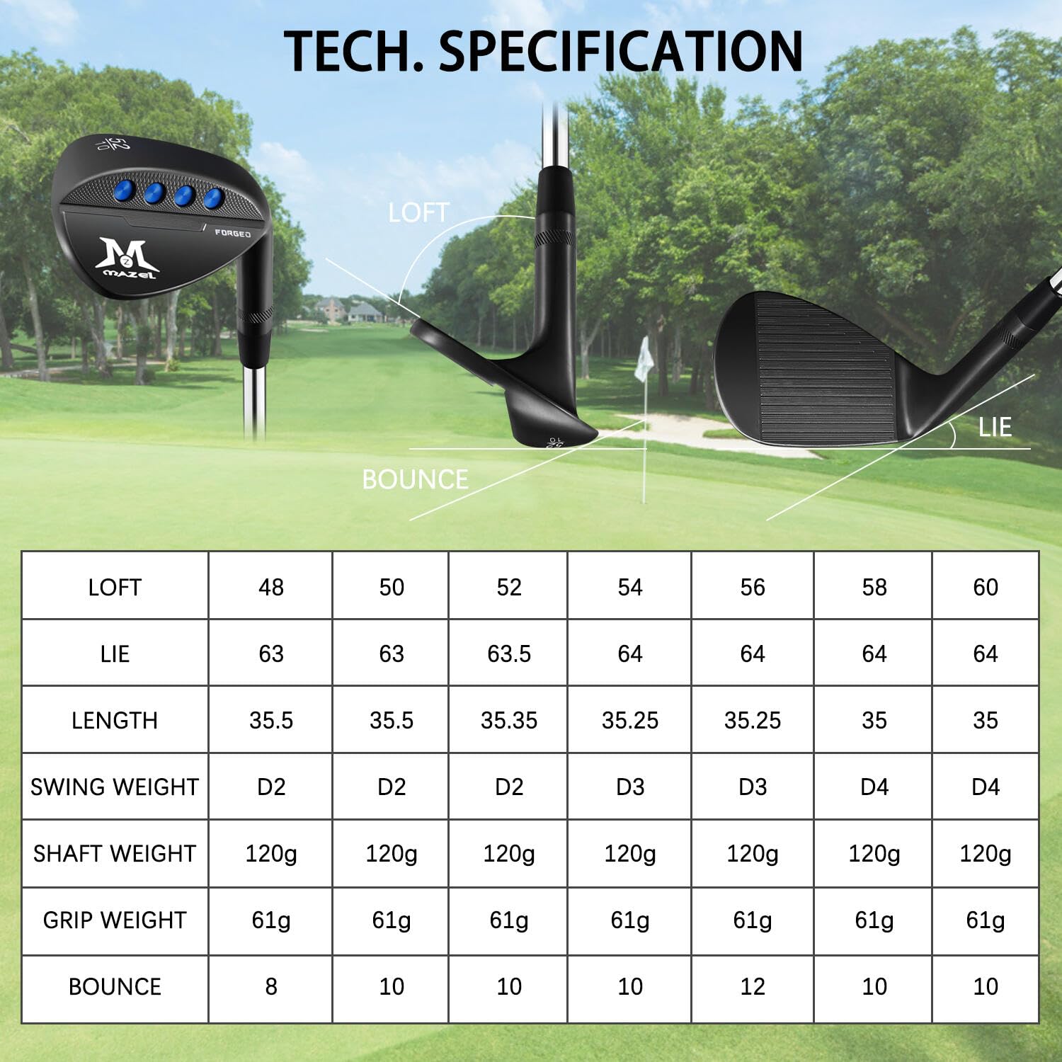 Mazel Forged Golf Sand Wedge,Gap Wedge,Lob Wedge for Men,48/52/54/56/58/60 Degree Individual Golf Wedge,Milled Face for More Spin,Right Hand
