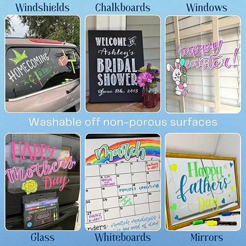 Miniatura 3 de Marcadores de tiza líquida 12 pizarras blancas borrables de neón, pizarras de vidrio, pizarras, ventanas, espejos, parabrisas de coche, vidrio.