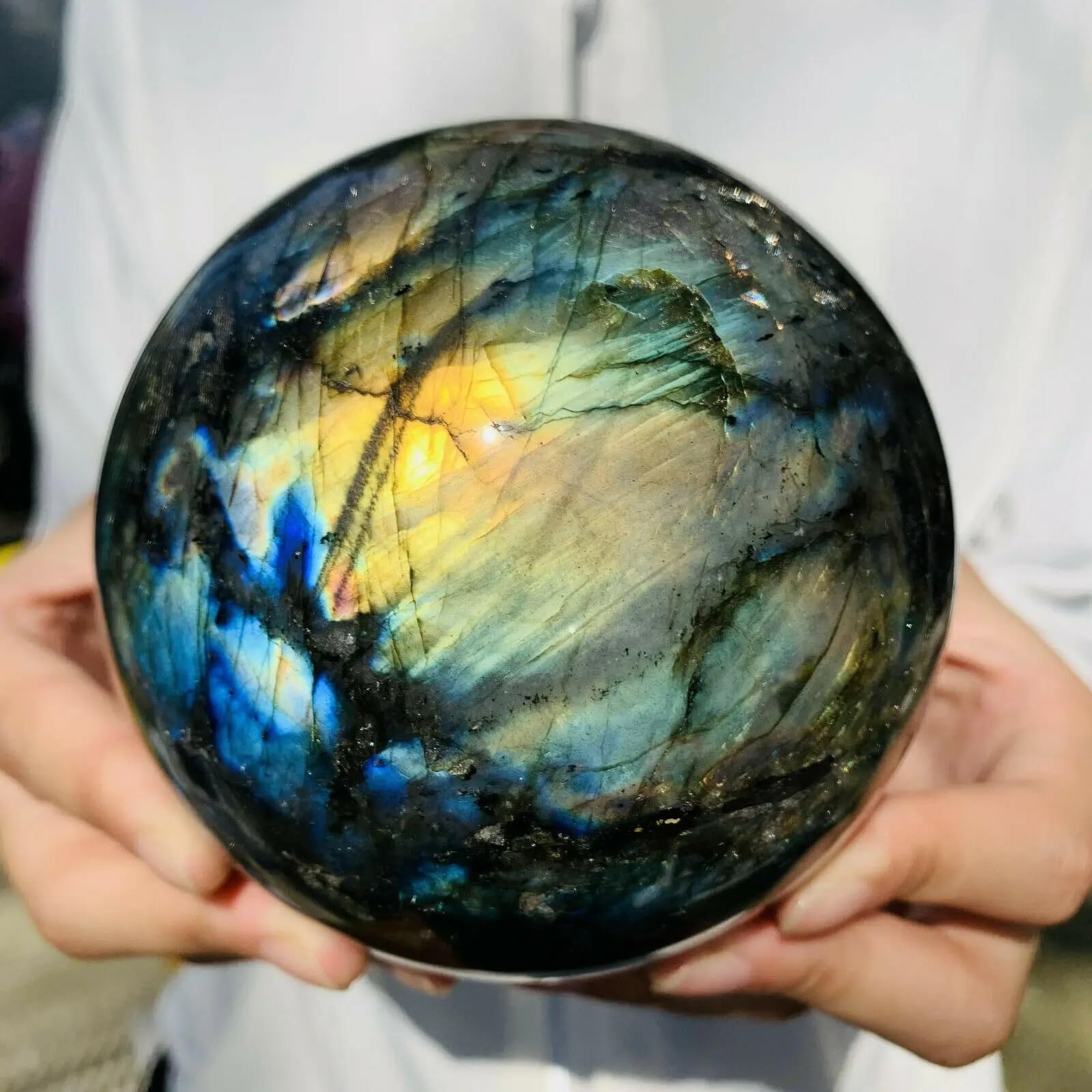 SHFTQXSLAT Rainbow Labradorite Sphere Quartz Crystal Ball Gemstone Ornaments (Size : 80-85MM)