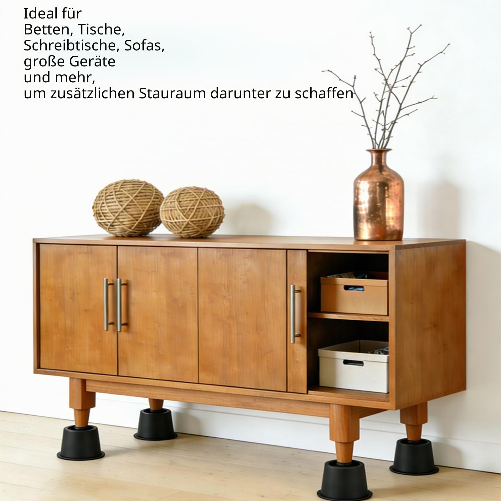 4 Stück Betterhöhungen, 10cm Möbelerhöher, Möbelerhöhung Rund, Tischerhöher Elefantenfuß Für Bett, polsterbett,Boxspringbett,Tisch, Schreibtisch,Stuhl- oder Sofa-Erhöhung, Rollen