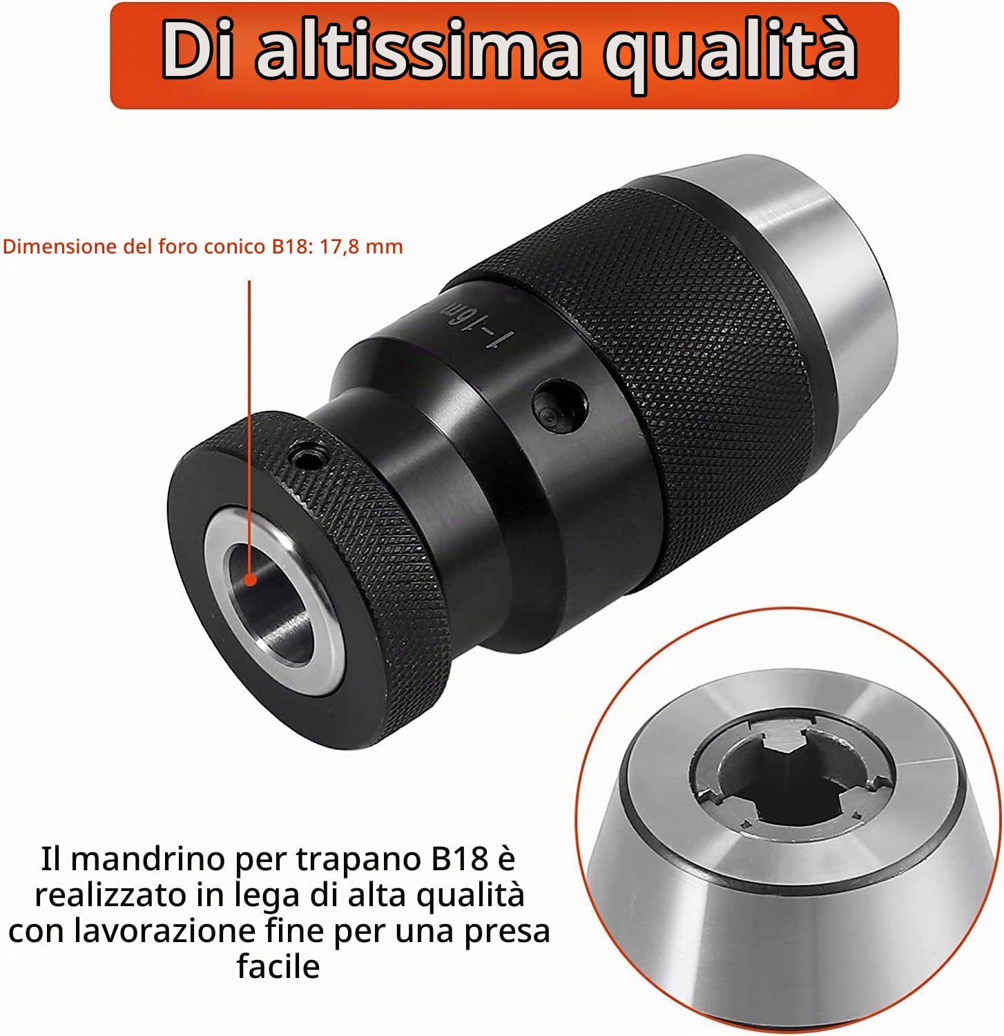 Per trapano a colonna MK3-B16 Mandrino autoserrante 0,5-16 mm Dispositivo di bloccaggio rapido cono Morse adatto per trapano a colonna, fresatrice, tornio