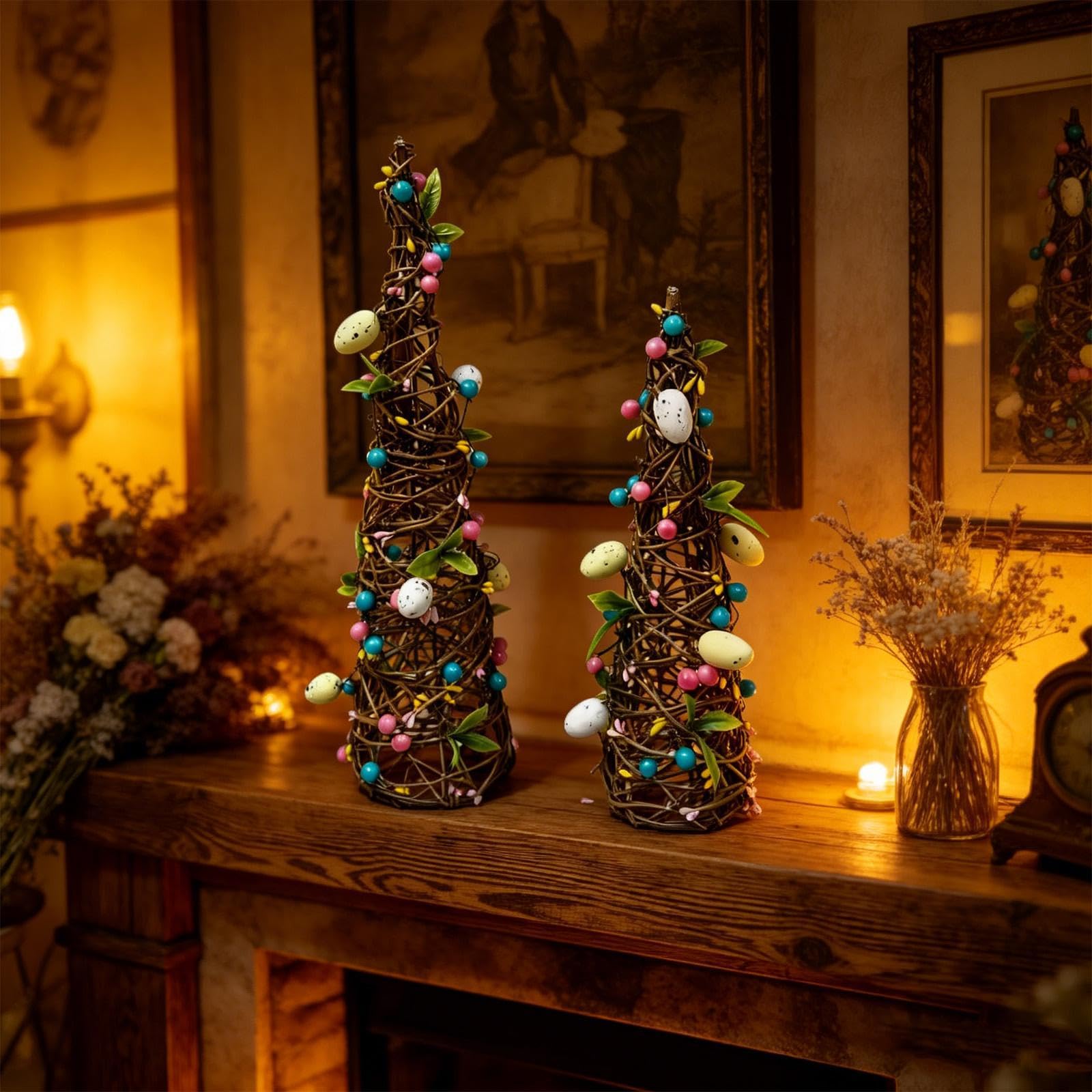 Generic 2 Decorazioni Pasquali per La Tavola, Centrotavola a Forma di Torre con Uova Decorative.