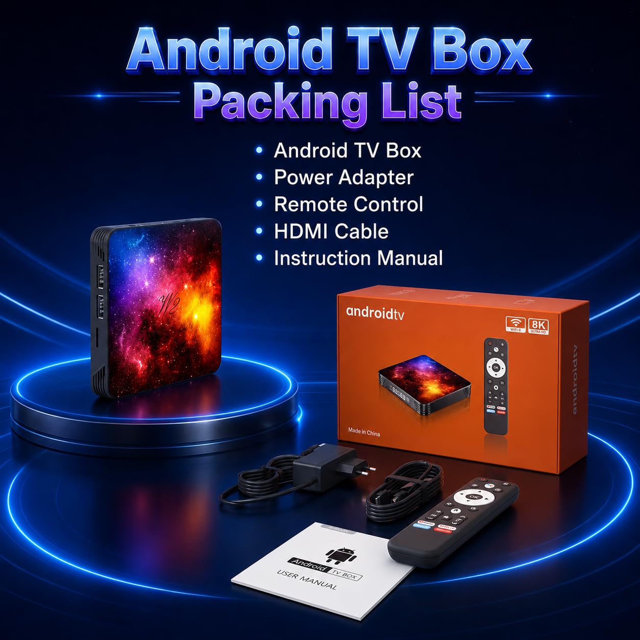 Android TV Box 14 4Go RAM 64Go ROM, procesador de Cuatro núcleos, WiFi 6, Bluetooth 5.0, HDMI y USB 2.0, USB 3.0, Puerto LAN, Caja de TV