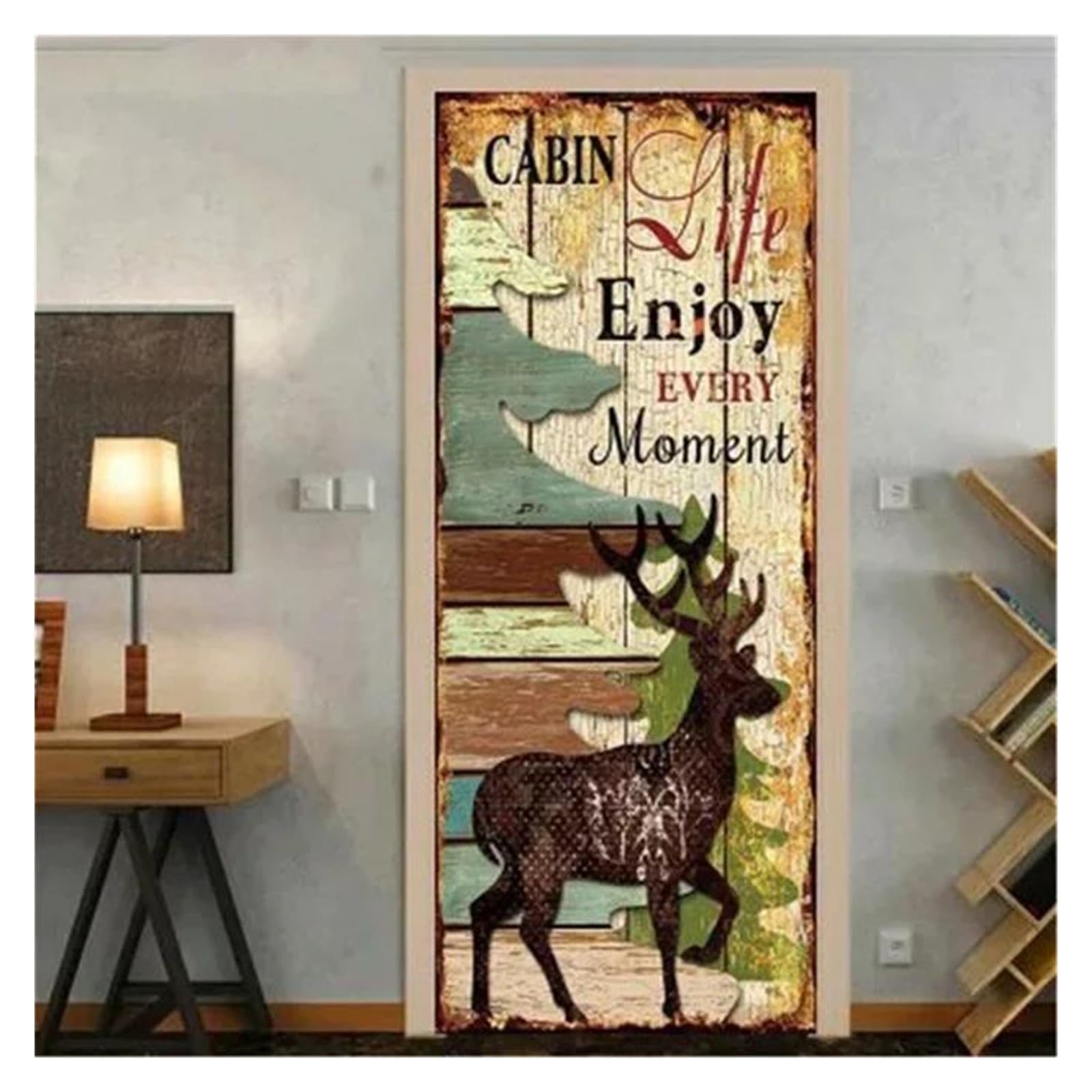 Stickers de porte élan et cerf 95x215cm déco salon amovible