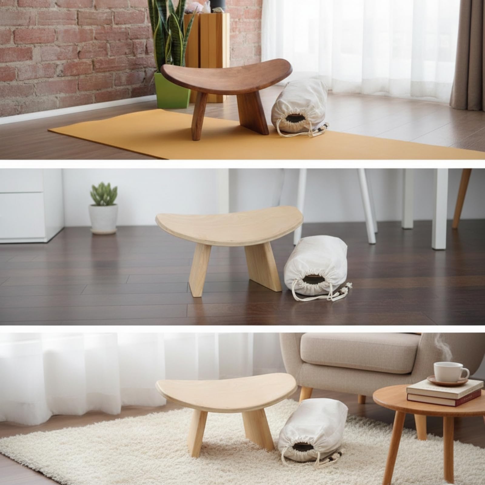 harayaa Tabure Meditación Bajo | Altura bajo Minimalista, Banco para Arrodillarse, Portátil, Mueble, Casa, Madera, M