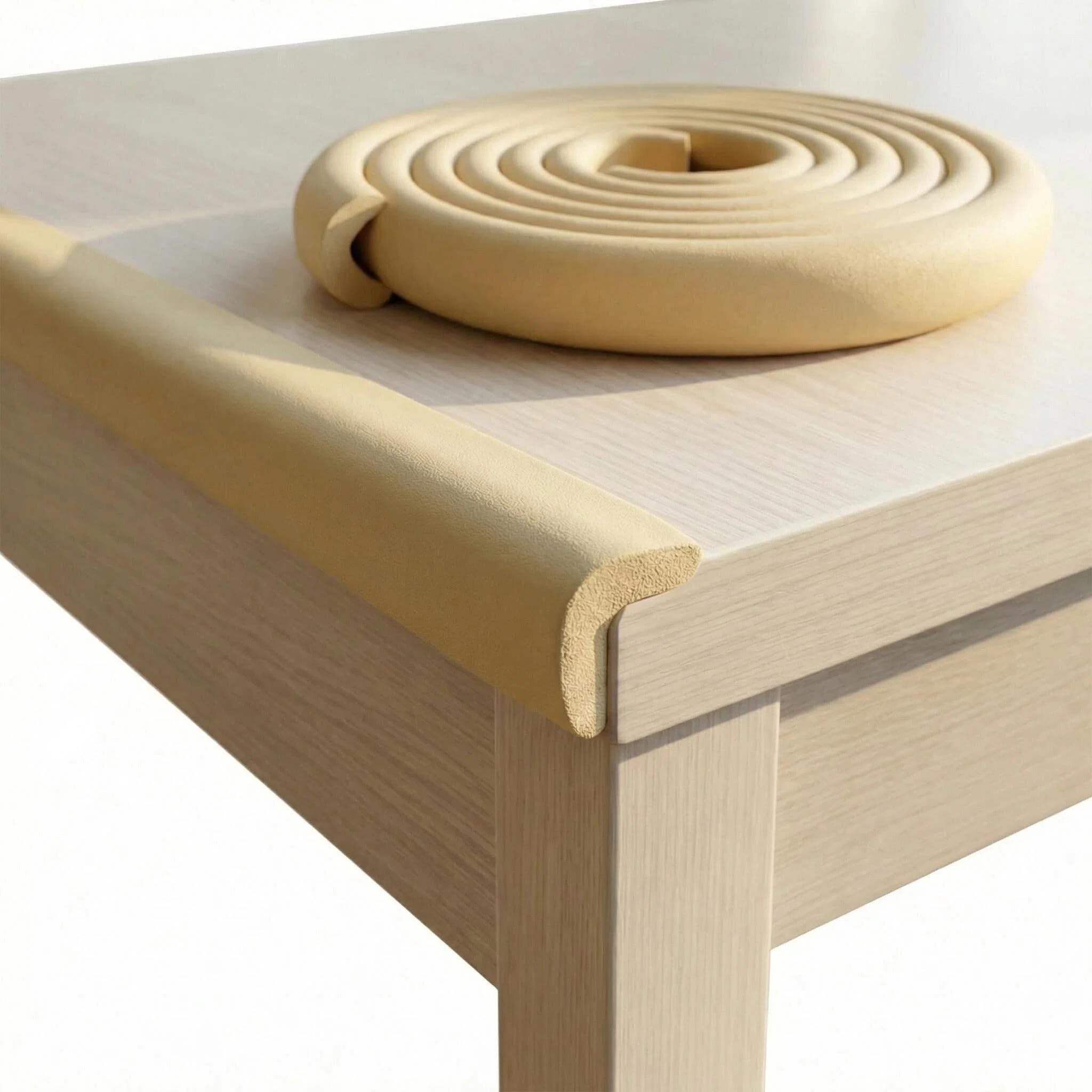 Protector de Bordes Bebé 2 Metros – Protector Bordes Mesa y Muebles con Espuma Antigolpes – Protector Esquinas Bebé con Adhesivo Fuerte – Seguridad Infantil para Mesas, Estanterías y Camas (Beige)
