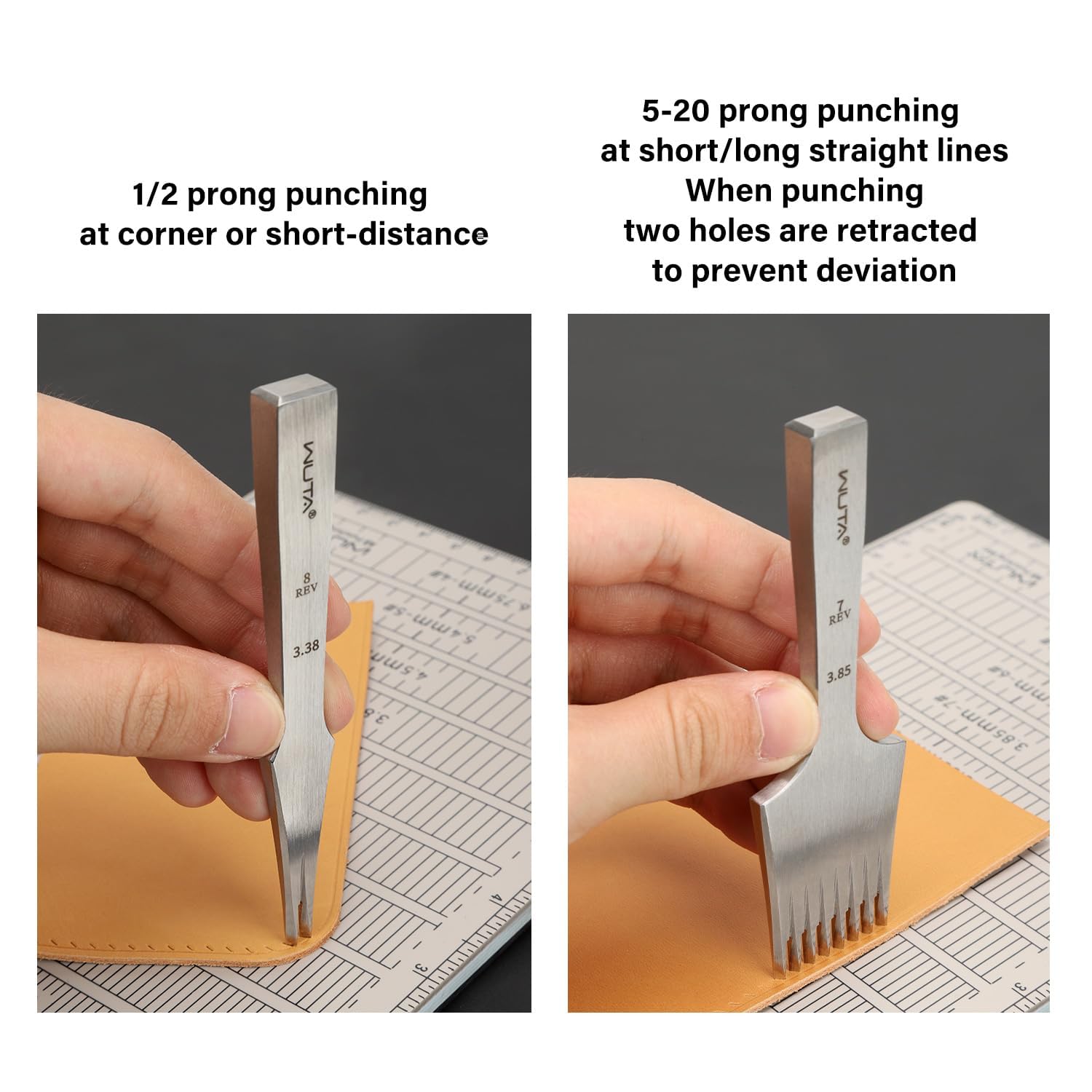 WUTA Strumento di punzonatura in pelle stile francese, strumento di punteggiatura in pelle, professionale affilato set (Obverse 3.0mm 2+8)