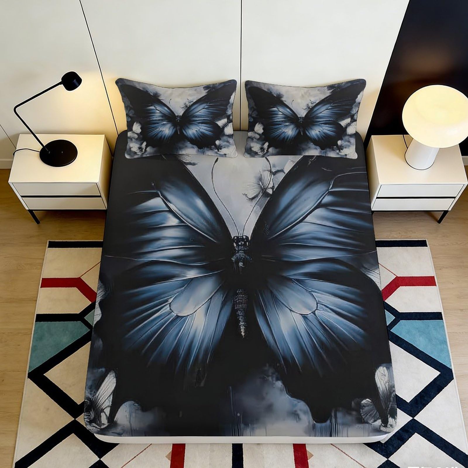 Pnayamiorkfel Style-10 3D Printed Dark Butterfly Fitted Sheet Microfiber Soft Breathable Misty Wings Mattress Cover For Bedroom Dorm Decor 90X200x25cm