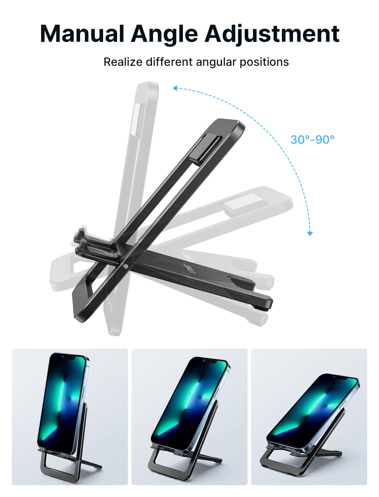 Stojak na telefon komórkowy JSAUX, składany aluminiowy uchwyt na telefon komórkowy Stół Uchwyt na telefon komórkowy Stojak na telefon komórkowy kompatybilny z iPhone 17 16 15 14 13 12 Pro Max X Xr