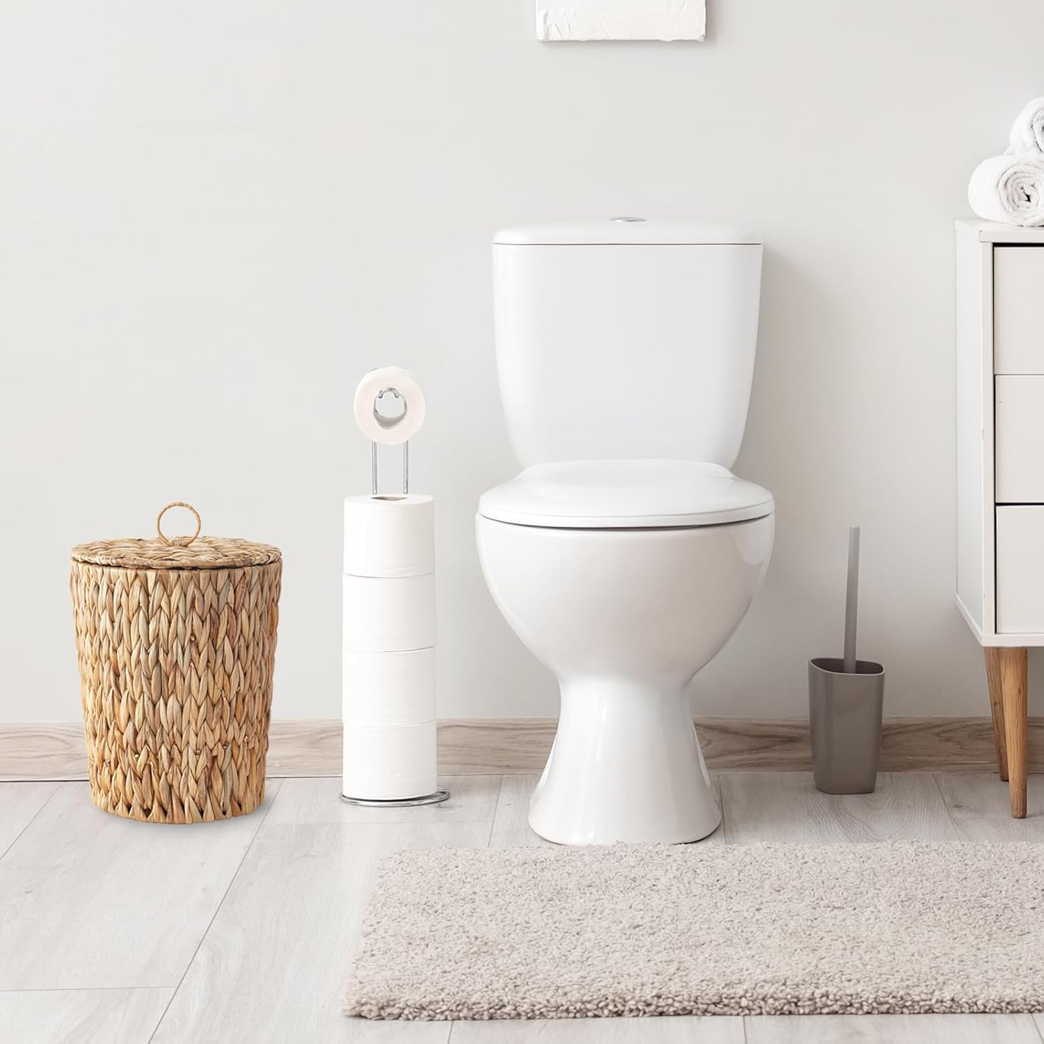 4 Gallons Wicker Trash Can with Lid - Bathroom Garbage Can - Boho Hand Woven Natural Water Hyacinth Wicker Waste Basket for Bedroom, Living Room, Home, Office