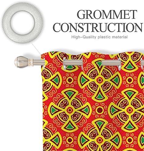 Miniatura 4 de Paneles geométricos de cortinas opacas con ojales, ventanas de baño, privacidad, motivos florales, detalles tradicionales, orientales, 2 paneles, 53