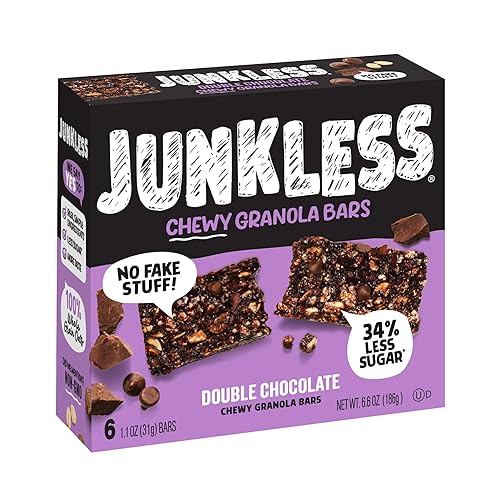 Miniatura 7 de JUNKLESS Barras de granola masticables, chispas de chocolate, 24 barras (6 barras por caja de 1.1 onzas, 4 cajas), sin OMG, bajo en azúcar, gran