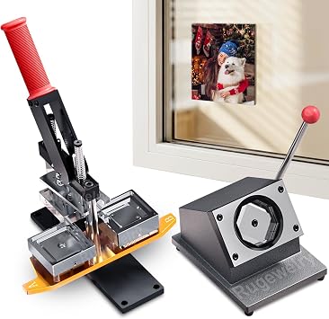 2x2inch Magnet Maker Machine, 3-in-1 Compatible with Acrylic/Cardboard/Adhesive Materials, Square Fridge DIY Photo Magnet Making Press Machine+Paper Cutter+100 Sets Adhesive Materials