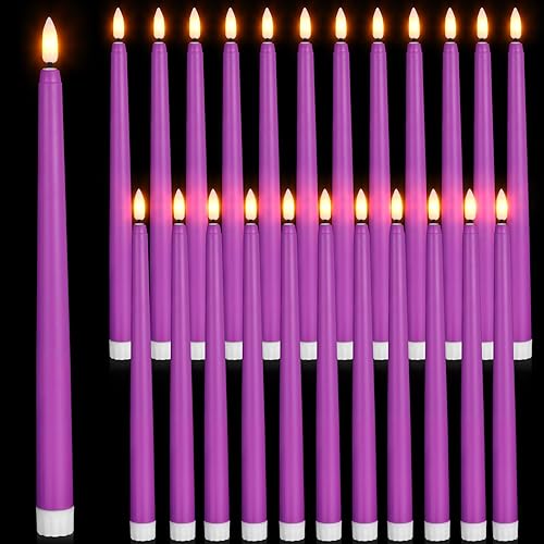 Macarrie Paquete de 24 velas cónicas sin llama, funcionan con pilas, 11 pulgadas de largo, velas LED sin llama, velas falsas parpadeantes cónicas