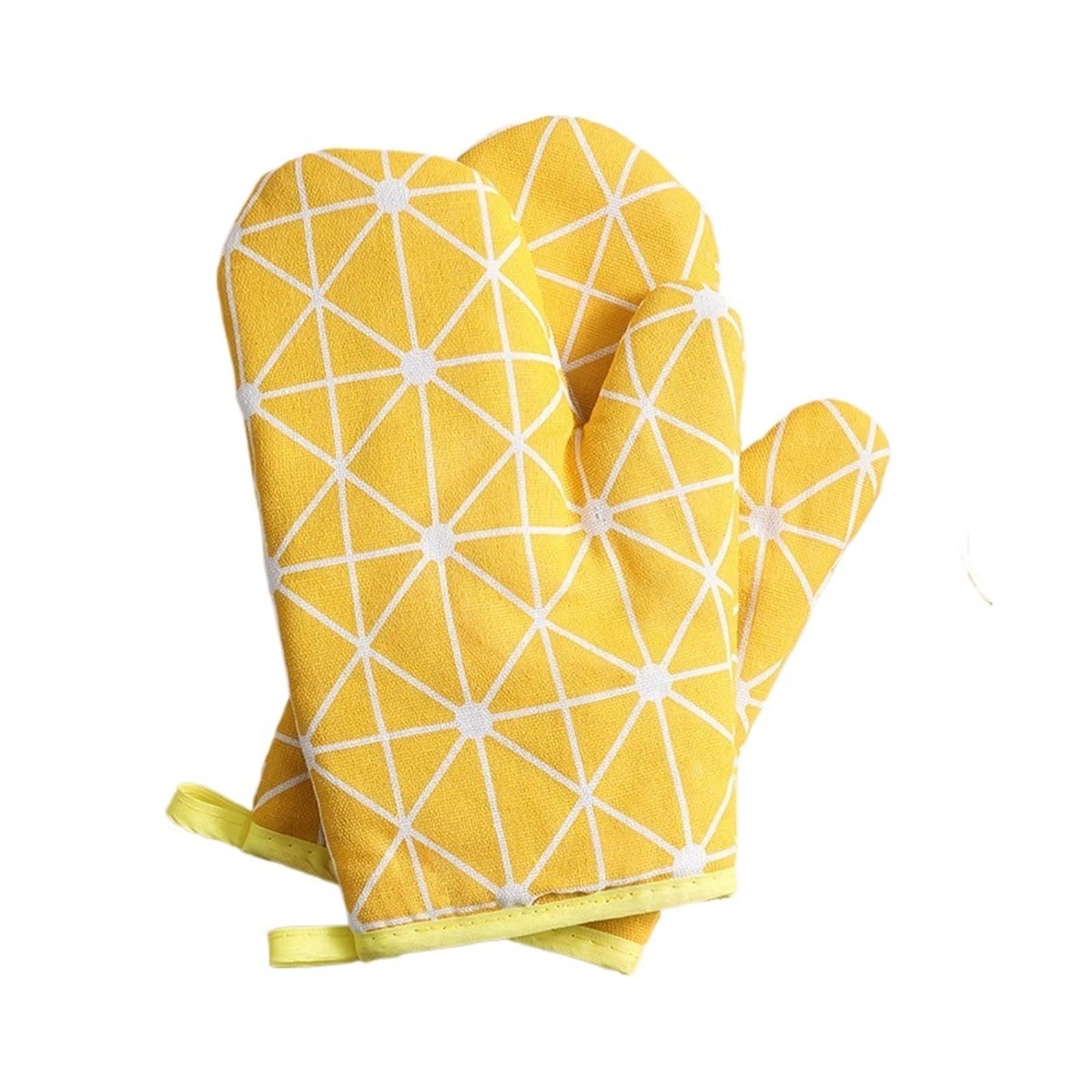 Oven Gloves 2pcs Heat Resistant Oven Mitts Baking Gloves With Elastic Cuffs Gray White Pattern For Cookies Roasting Pans(Yellow 2pcs)