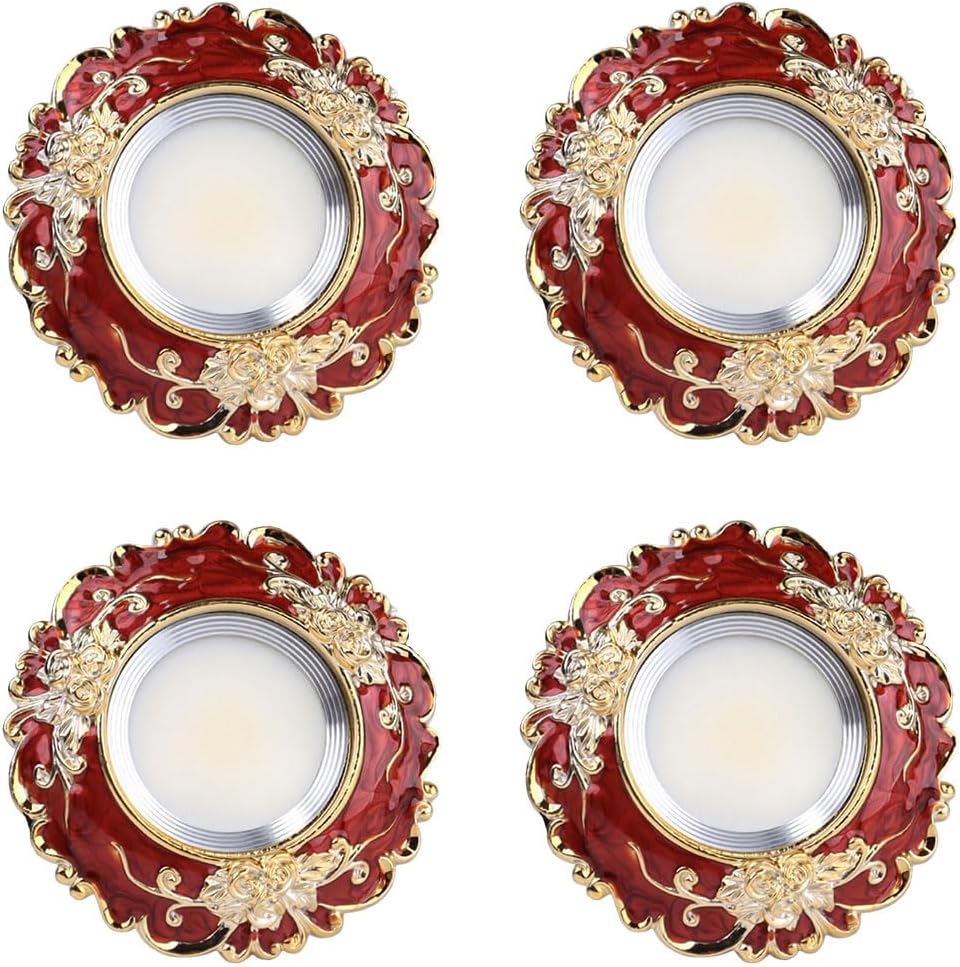 4 Pack Vintage Red & Gold LED Recessed Downlight, 4.5 Inch Round Baffle Trim Ceiling Light Fixtures - 3 Adjustable Color Temperatures, Dimmable Retro Lighting for Hallway, Office, Dining Room