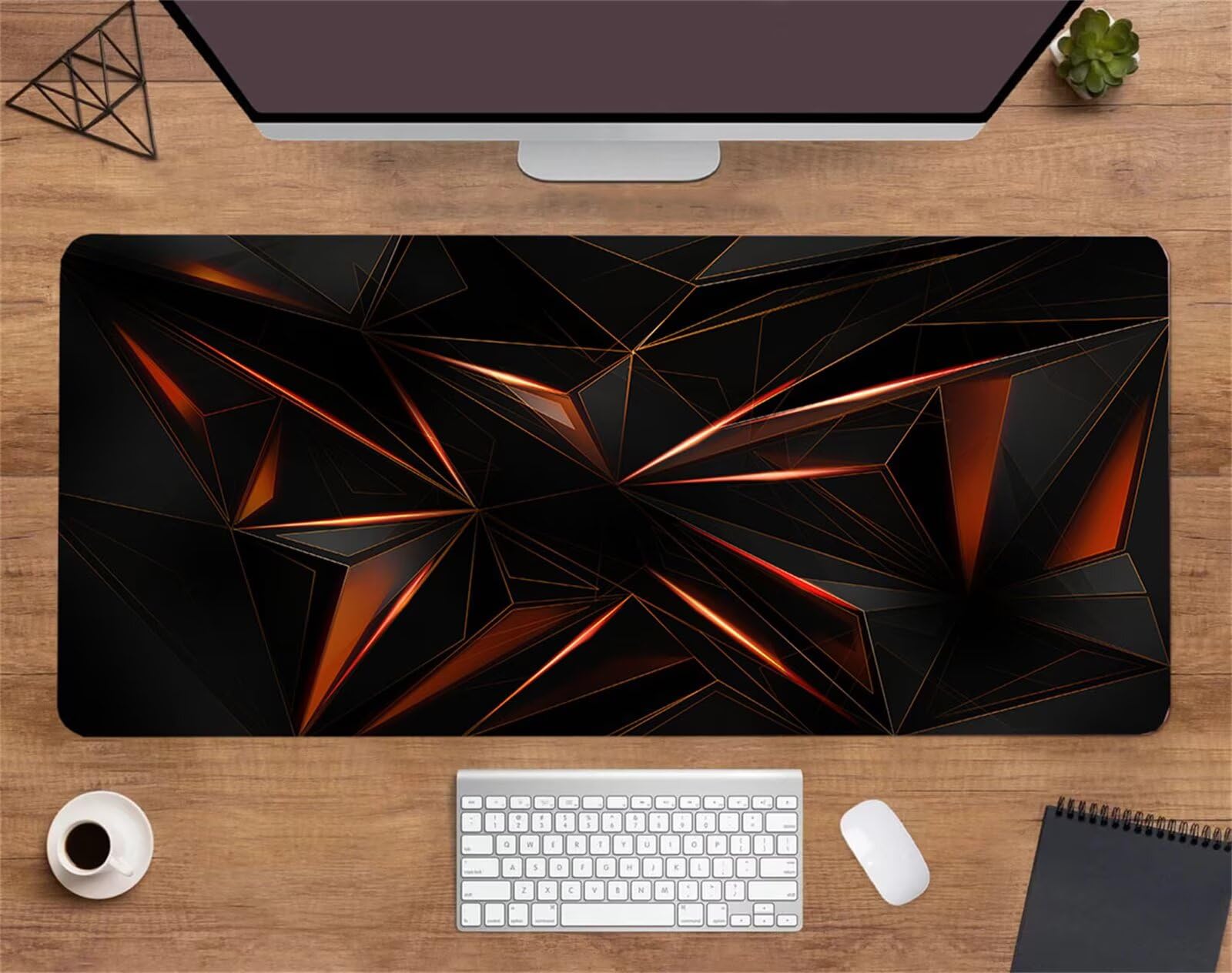 Alfombrilla Ratón XXL 1200x600x2mm Mouse Pad Grande Gaming,Alfombrilla Antideslizante,Tapete Escritorio con Bordes Cosidos,Alfombrilla Ratón para Jugadores, PC, Oficina, Marrón Negro Geométrico