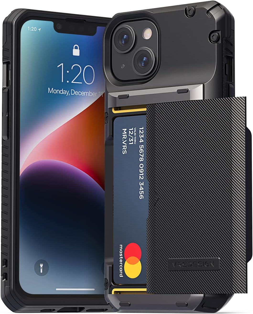 VRS DESIGN Damda Glide Pro Phone Case for iPhone 14, Sturdy Semi Auto Wallet [4 Cards] Case Compatible for iPhone 14 (2022) (Groove Black)