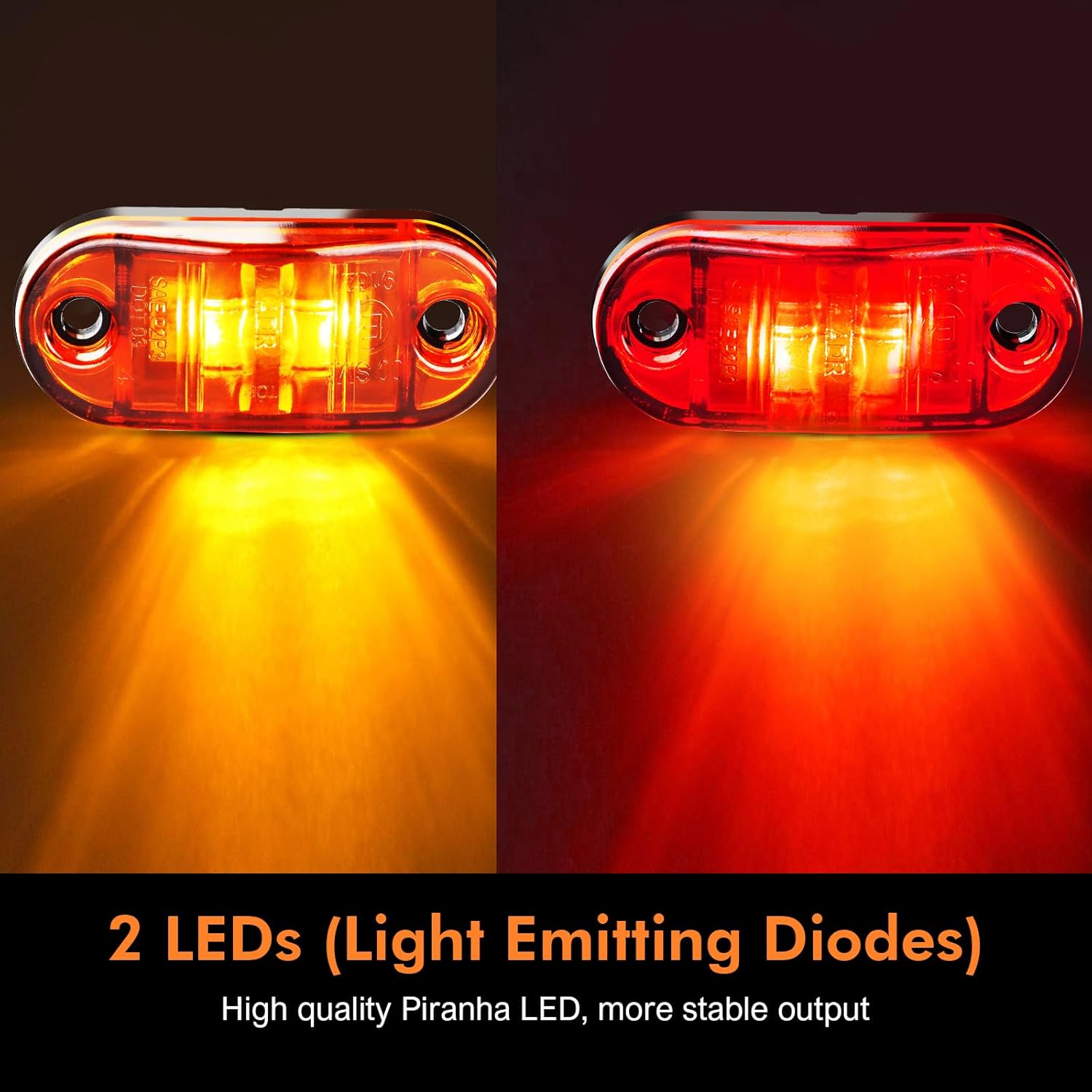 20 PCS 2.5 inch LED Trailer Lights Kit with Screws, Front Rear Side Marker Clearance Indicators Light Lamp, Amber + Red Dc12-24V Waterproof Universal Accessories for Rv Camper Truck Van Caravan Boat