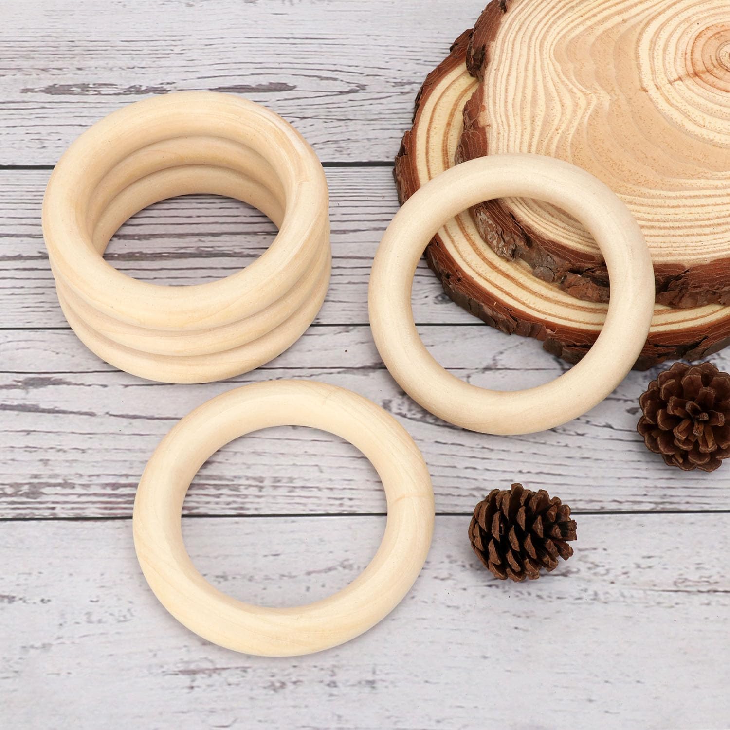 30 Pack Unfinished Wooden Rings Natural 4 inch Wood Craft Rings for DIY Crafts, Jewelry Making, Macrame & Home Decor