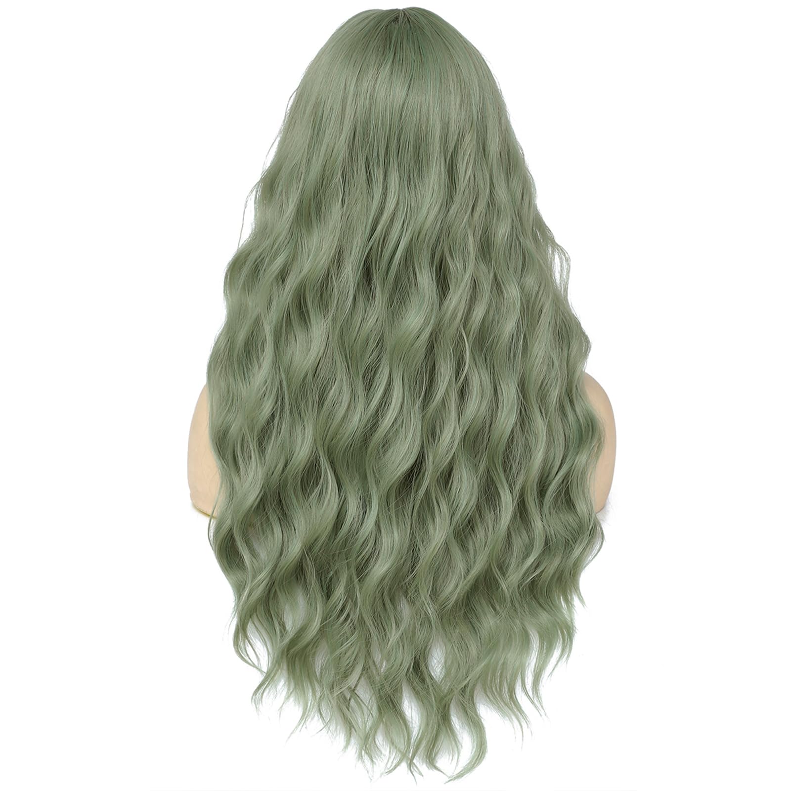 Yamel Long Wigs for Women with Fringe 24 inch Adjustable Curly Wavy Synthetic Hair Wig Cosplay Daily Use Haze Green Wigs - Image 3