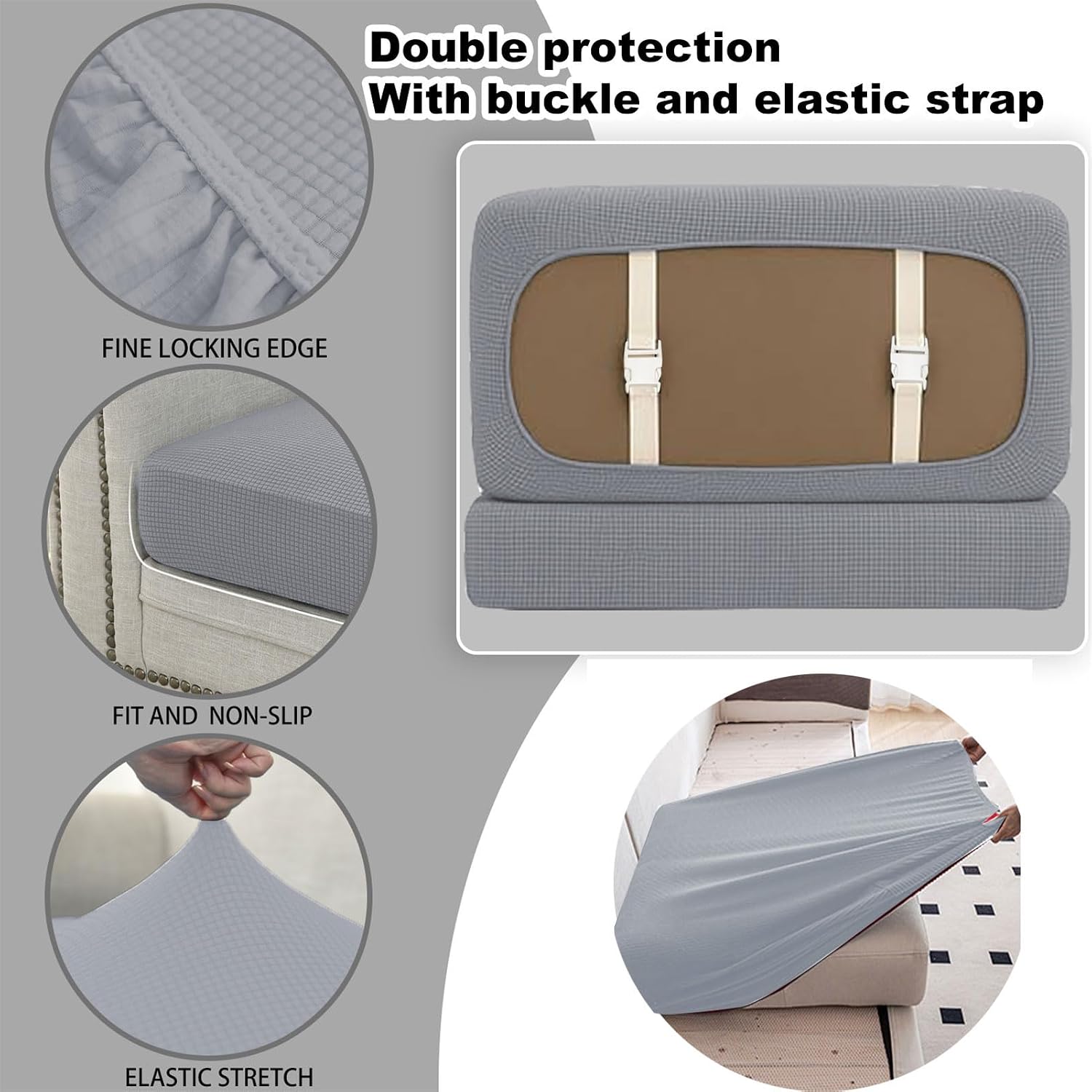 Stretch RV Cushion Seat Covers Water-Repellent for Caravan Bench Dinette Jacquard Sofa Seat Protector with 2 Elastic Straps Multi Size Fitted Slipcover (Light Grey,L190-220cm W 65-95cm)