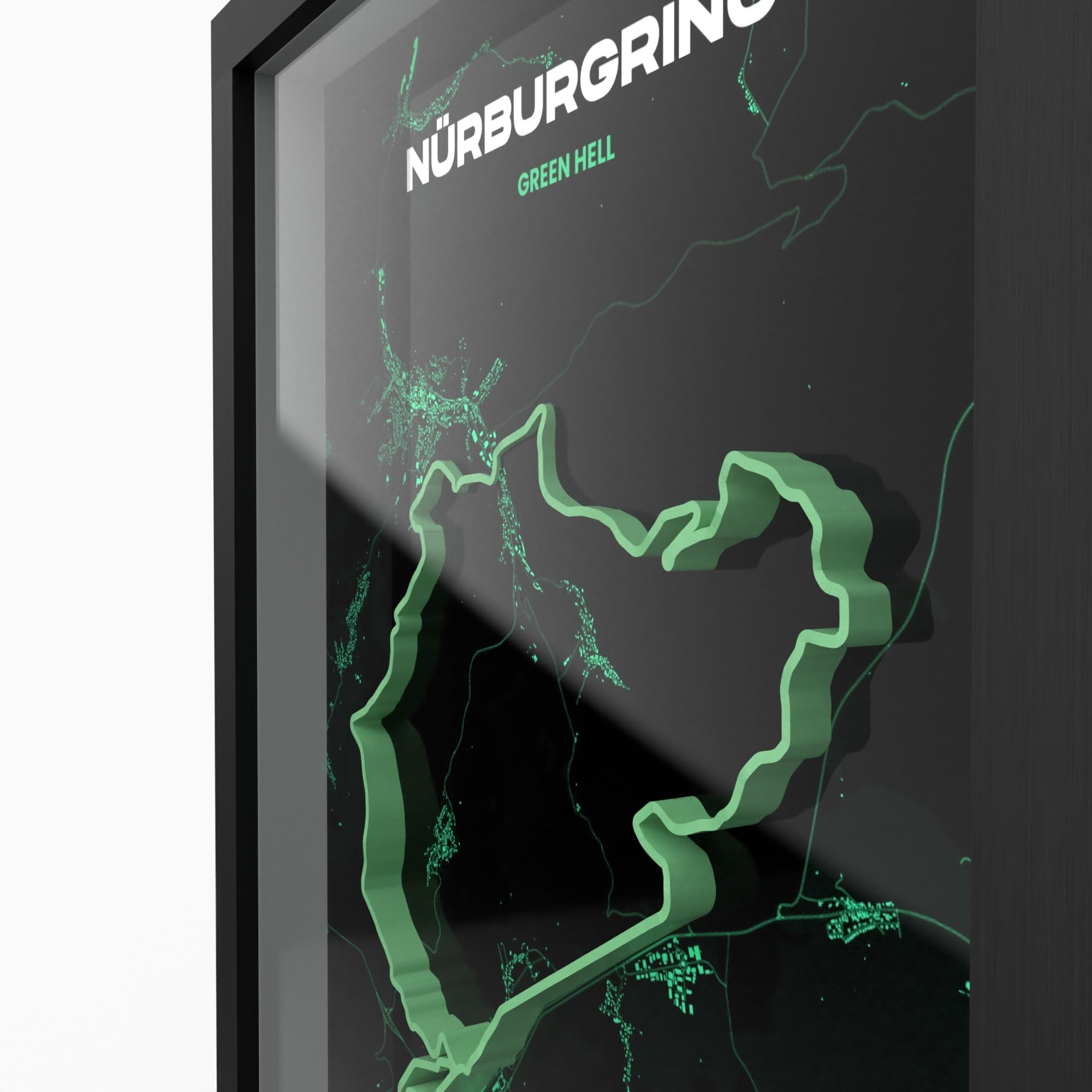 Generisch Nürburgring 3D Green Hell Motorsport A3 Poster in Cornice di Legno | Stampa 3D di Alta Qualità | Carta da 280g | Arte da Corsa 3D come Decorazione per Parete, Ufficio, Scrivania o come