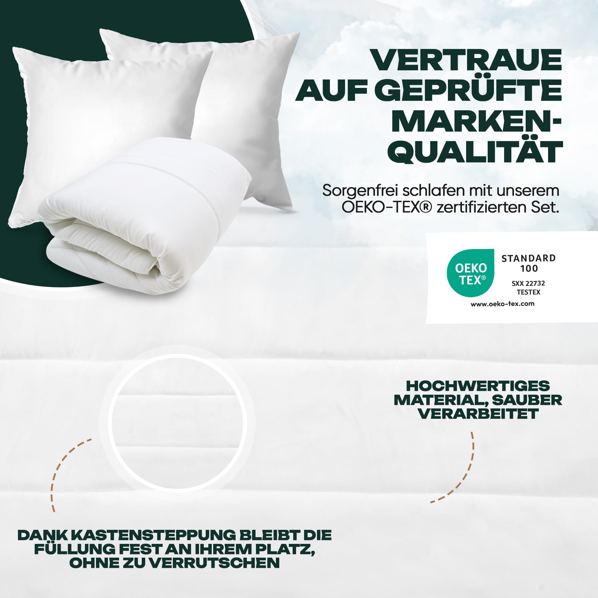 4-Jahreszeiten Bettenset 135x200 4er Pack - 2X Bettdecke 135x200 4 Jahreszeiten Set mit 2X Kopfkissenkissen - Sommerdecke & Ganzjahresdecke & Winterdecke - Oeko-TEX, Allergikergeeignet