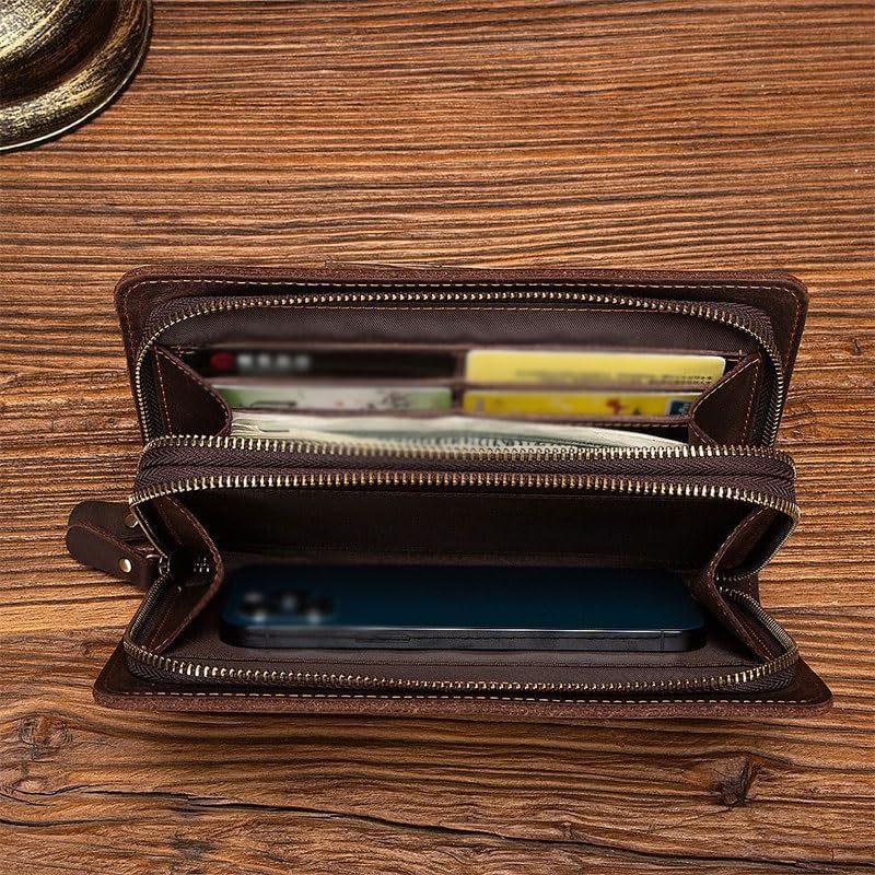 The Retro Top of The line Crazy Horse Cowhide Phone Pairs Well with A Clutch for Outdoor Use