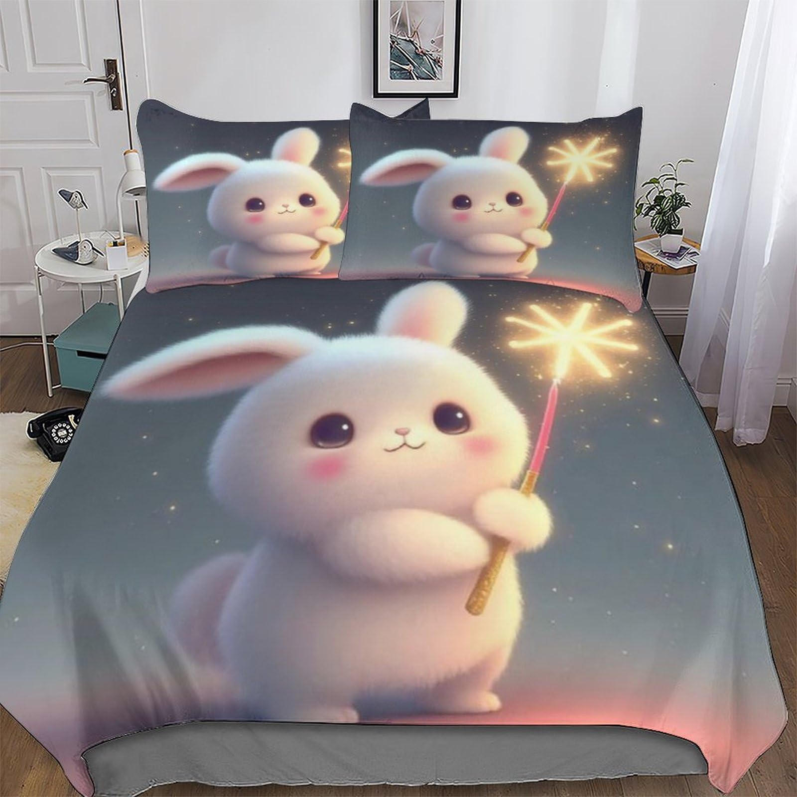Housse de couette lapin 3 pièces 200x200cm en microfibre douce